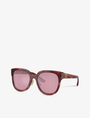 Shop Miu Miu Women's Red Mu 01zs Square-frame Tortoiseshell Acetate Sunglasses