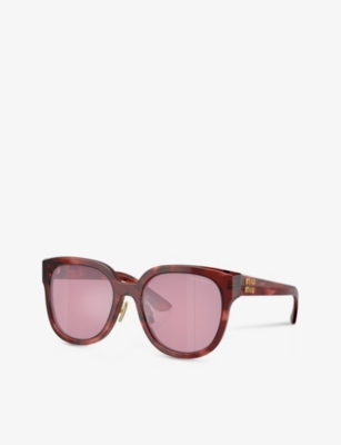 Miu Miu Miu Womens Red Mu 01zs Square-frame Tortoiseshell Acetate Sunglasses In Red
