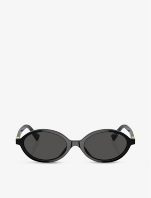 Miu Miu Womens Black Mu 04zs Oval-frame Acetate Sunglasses