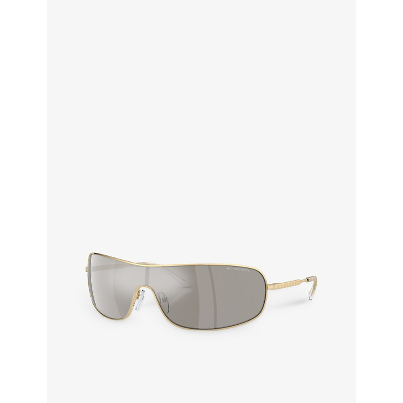 Shop Michael Kors Women's Gold Mk1139 Aix Rectangle-frame Metal Sunglasses