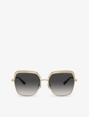 Michael Kors Womens Gold Mk1141 Greenpoint Square-frame Metal Sunglasses