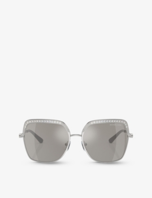 Shop Michael Kors Women's Silver Mk1141 Greenpoint Square-frame Metal Sunglasses