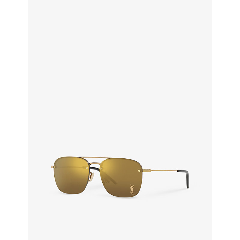 Shop Saint Laurent Women's Gold Ys000490 Sl 309 M Rectangular-frame Metal Sunglasses