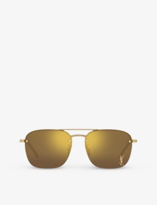 Shop Saint Laurent Womens Gold Ys000490 Sl 309 M Rectangular-frame Metal Sunglasses