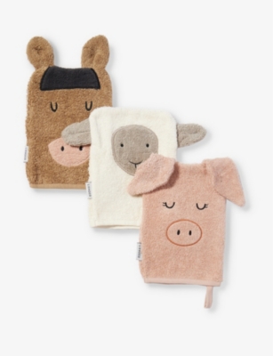 LIEWOOD: Sylvester face-embroidered pack of three cotton washcloths