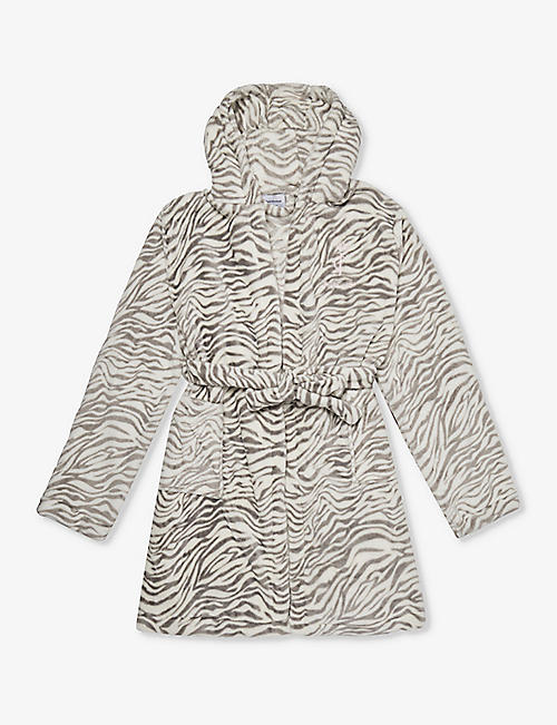 JUICY COUTURE: Animal-print logo-embroidered velour robe 8-16 years