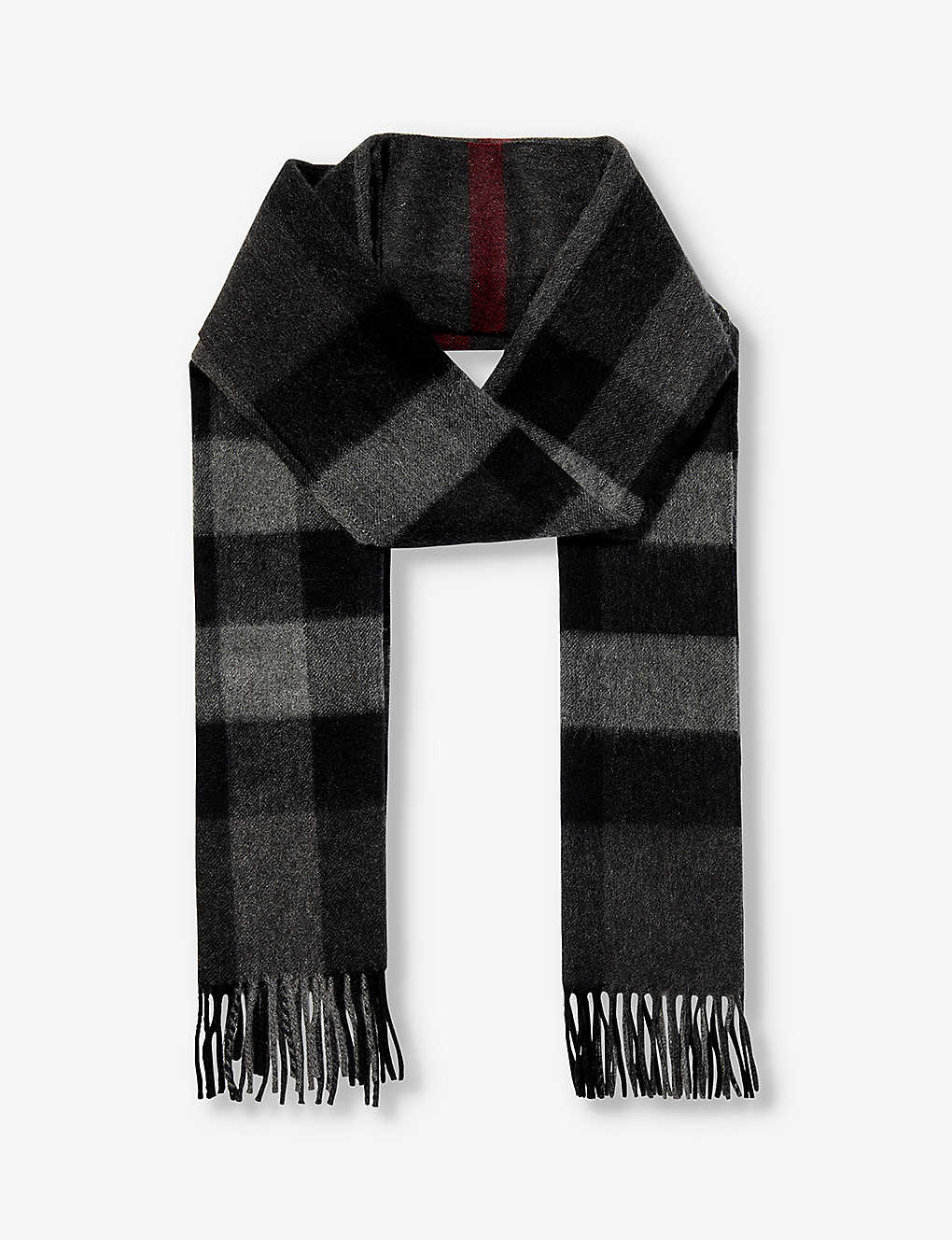 Shop Burberry Womens Charcoal Giant Check Tasselled-trim Cashmere Scarf