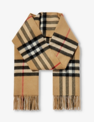 BURBERRY: Giant Check tasselled-trim cashmere scarf