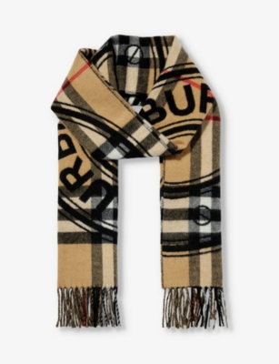 BURBERRY Giant Check logo pattern cashmere scarf Selfridges