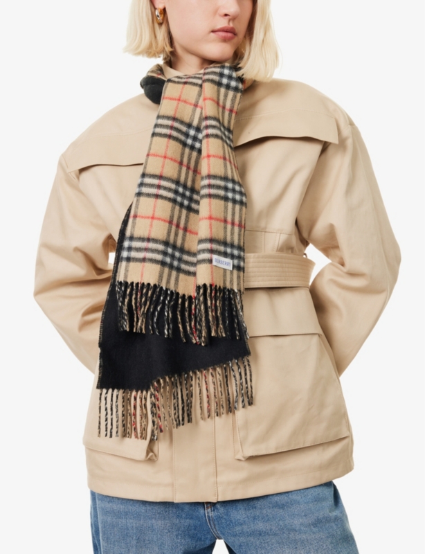 Vintage Check tasselled-trim cashmere scarf
