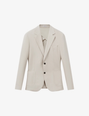 Shop Reiss Grove Notched-lapel Slim-fit Stretch-woven Blazer In Stone