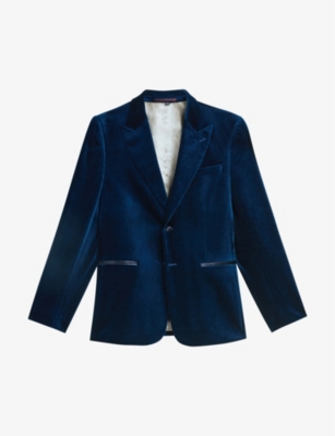 TED BAKER TED BAKER MEN'S TEAL-BLUE EDWARDJ SINGLE-BREASTED VELVET COTTON BLAZER 