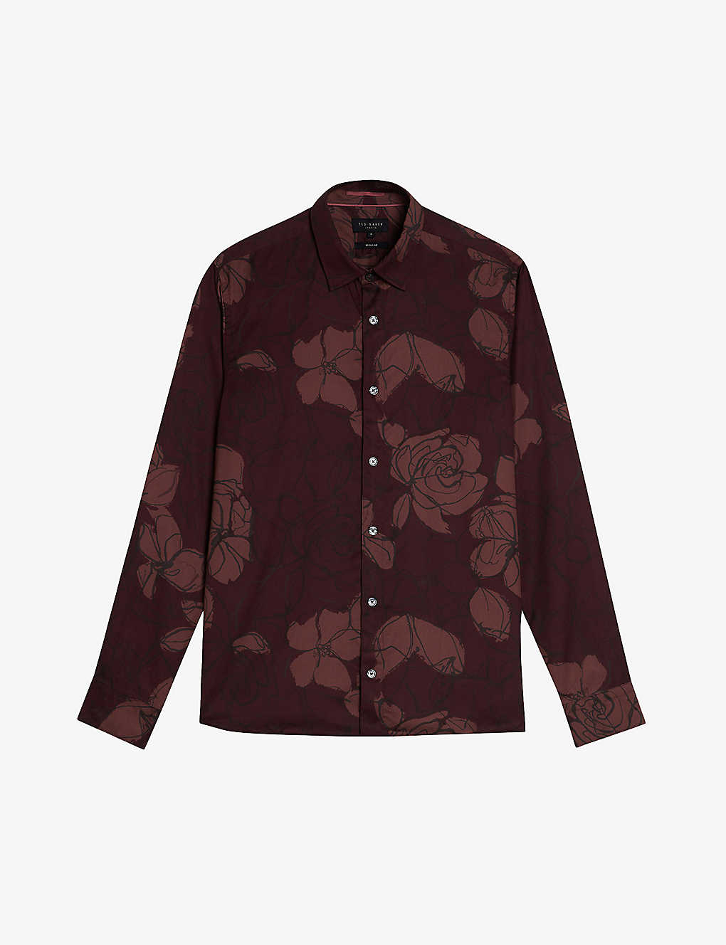 TED BAKER TED BAKER MENS MAROON BOBBIO FLORAL-PRINT REGULAR-FIT STRETCH-WOVEN SHIRT