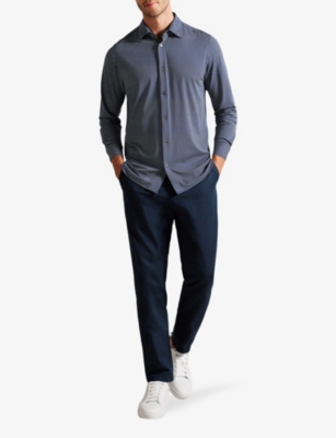 Shop Ted Baker Men's Vy Velino Geometric-print Regular-fit Stretch-woven Shirt In Navy