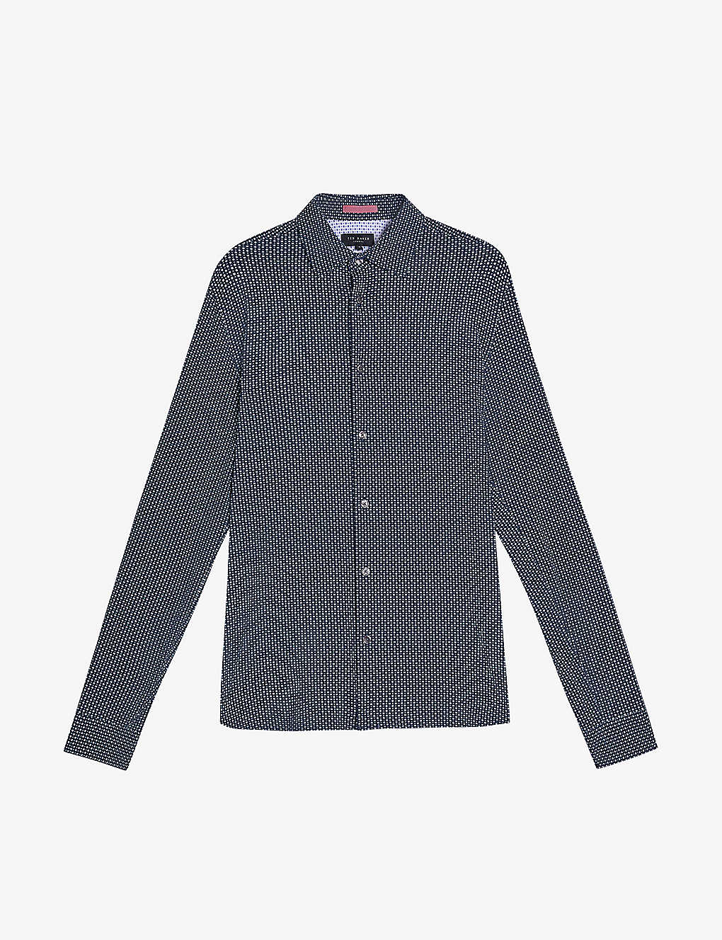 Ted Baker Mens Navy Velino Geometric-print Regular-fit Stretch-woven Shirt
