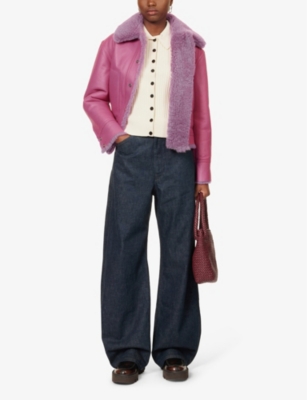 Shop Anne Vest Women's Pink Beth Contrast-collar Leather Jacket