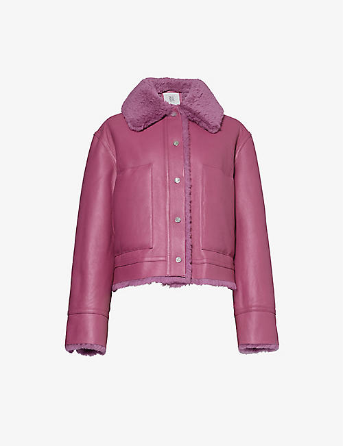 ANNE VEST: Beth contrast-collar leather jacket
