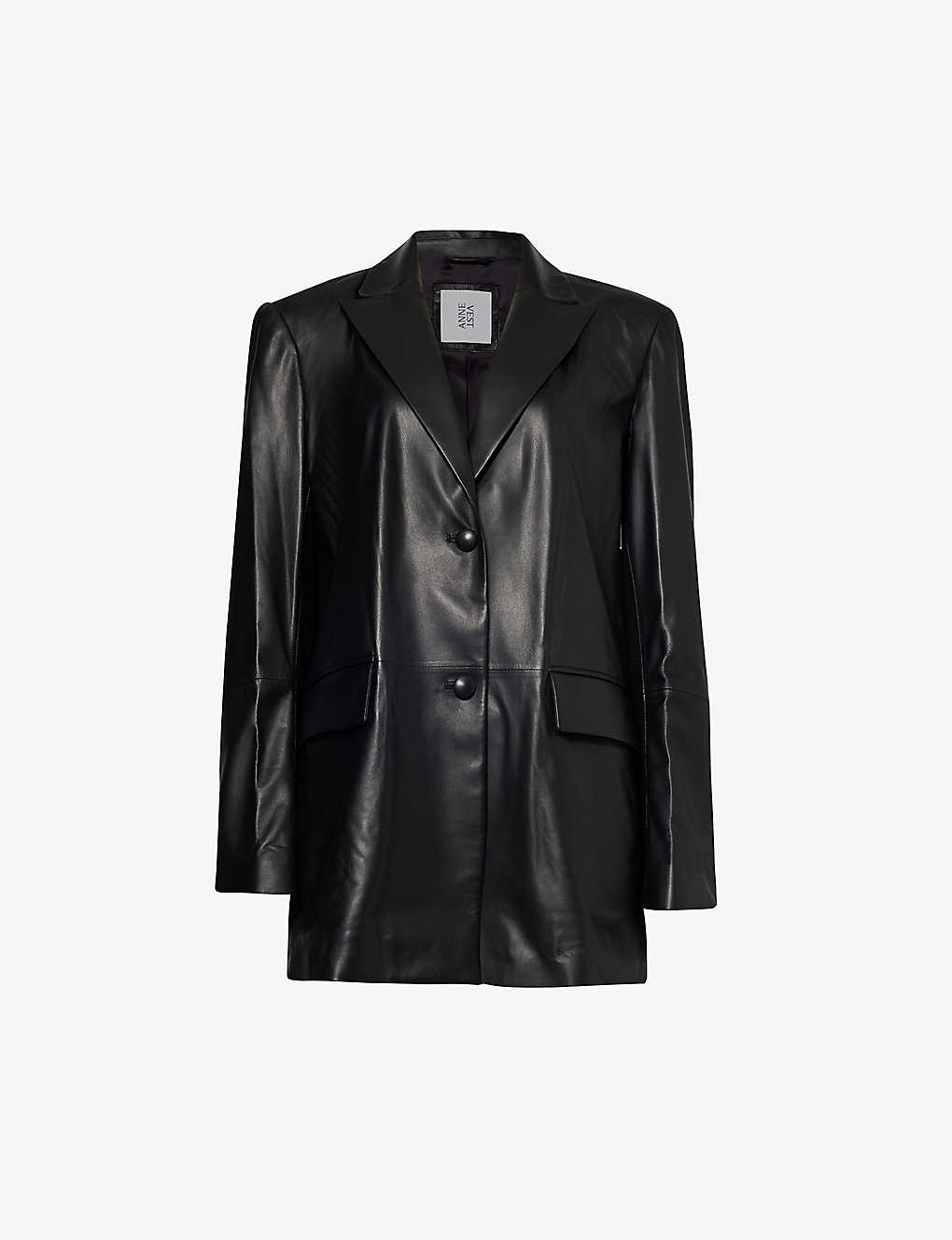 Anne Vest Womens Black Kenna Single-breasted Leather Blazer