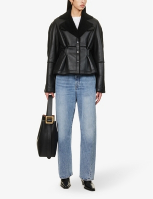 Shop Anne Vest Jenny Pleated Regular-fit Shearling Jacket In Black