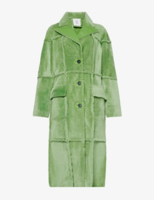 Anne Vest Womens Apple Green Nina Exposed-seam Shearling Coat