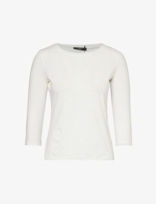 Shop Weekend Max Mara Women's White Multia Round-neck Stretch-cotton T-shirt