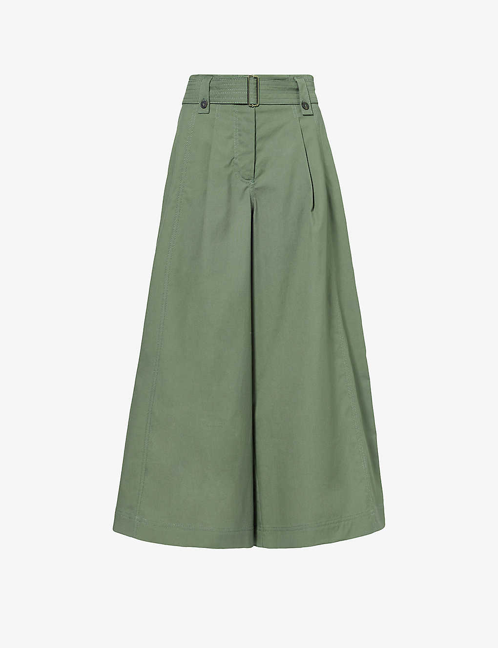 Shop Weekend Max Mara Women's Kaki Recco Pleated Wide-leg High-rise Cropped Cotton-poplin Trousers In Green