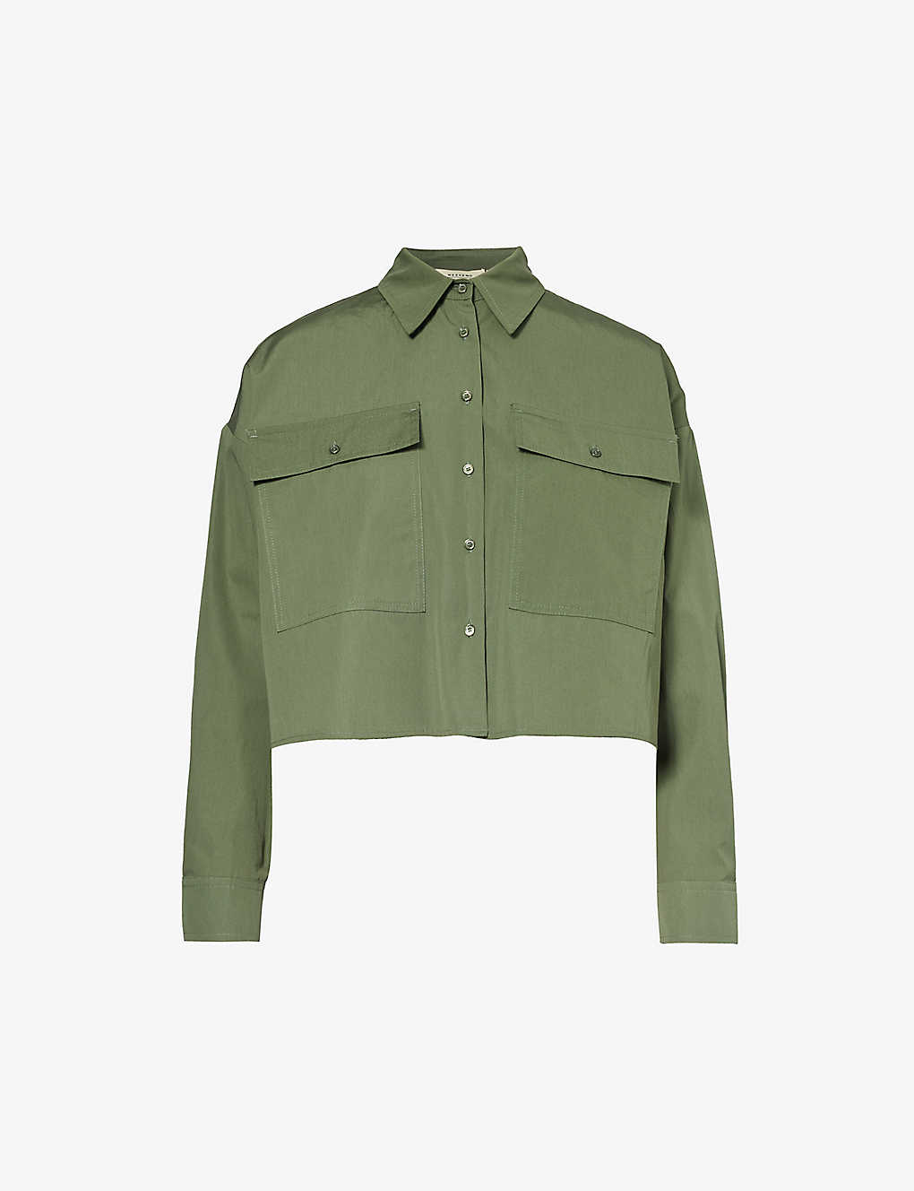Shop Weekend Max Mara Carter Cropped Regular-fit Cotton Shirt In Green