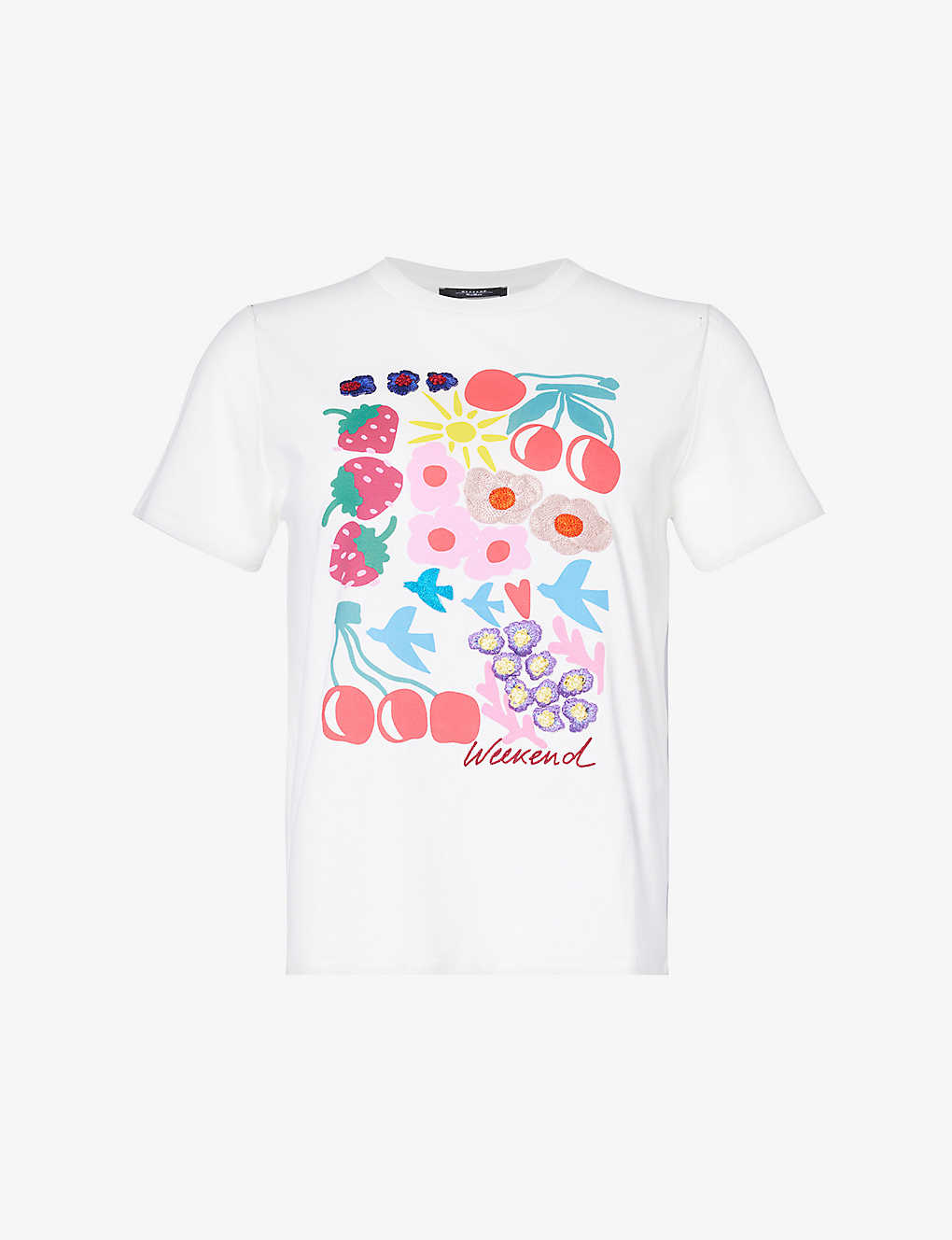 Shop Weekend Max Mara Women's White Cinema Graphic-print Cotton-jersey T-shirt