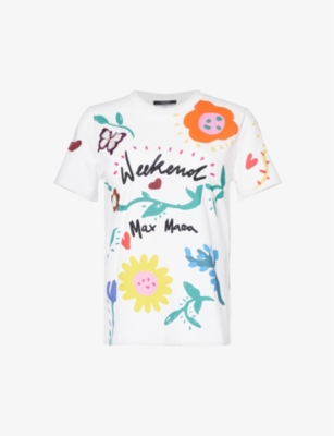 Weekend Max Mara Womens Whte Cinema Graphic-print Cotton-jersey T-shirt In Whte