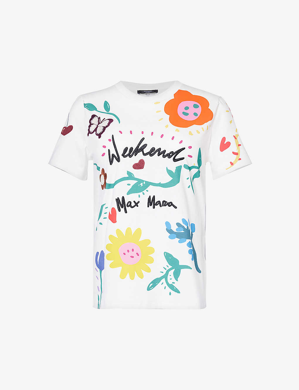 Shop Weekend Max Mara Women's White/red/yellow Cinema Graphic-print Cotton-jersey T-shirt In Whte