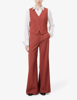 Shop Weekend Max Mara Sonale Wide-leg High-rise Virgin-wool Trousers In Rust
