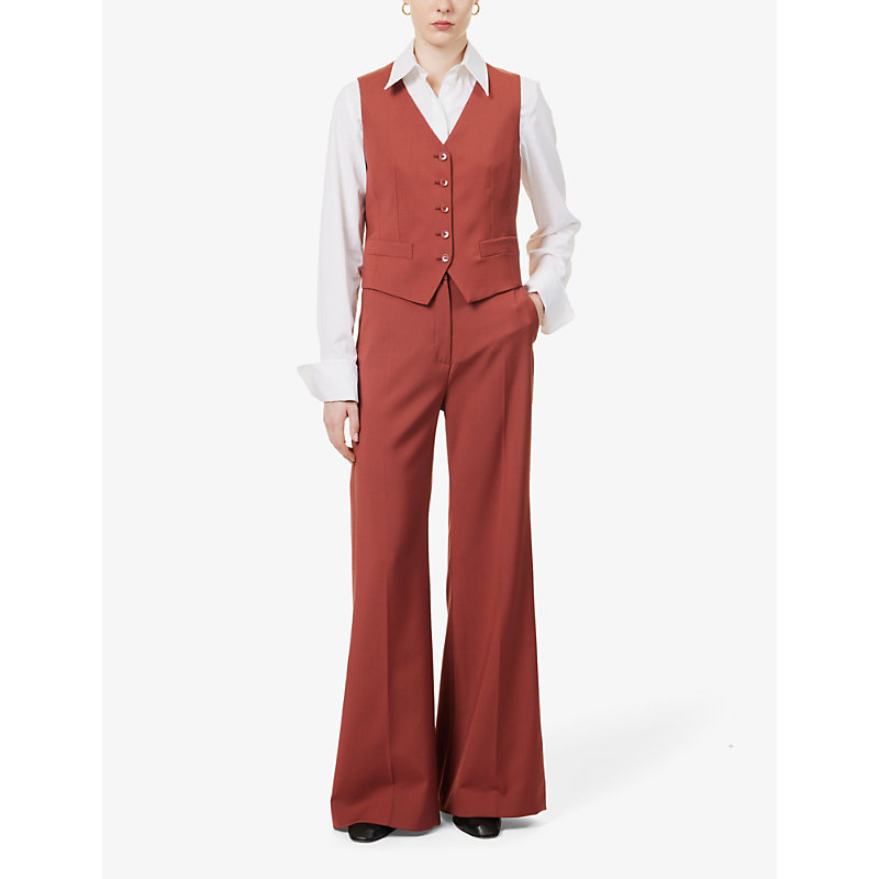 Shop Weekend Max Mara Womens Rust Sonale Wide-leg High-rise Virgin-wool Trousers