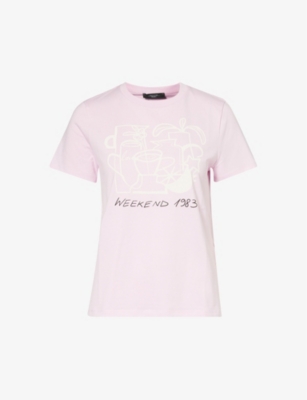 Weekend Max Mara Nervi Graphic-print Cotton-jersey T-shirt In Pink