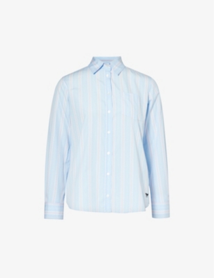 Shop Weekend Max Mara Womens Sky Blue Bahamas Striped Cotton Shirt
