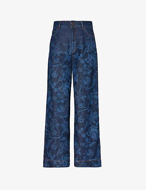 WEEKEND MAX MARA: Omelia floral-pattern wide-leg mid-rise jeans