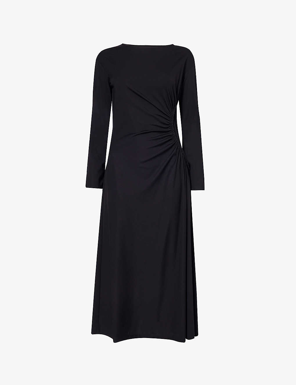 Shop Weekend Max Mara Romania Ruched-panel Stretch-woven Midi Dress In Black