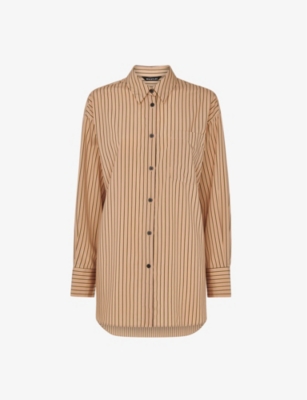 Whistles Womens Multi-coloured Striped-print Oversized Cotton-blend Shirt
