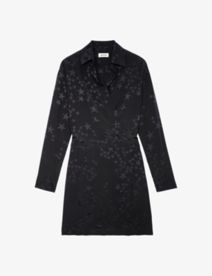 Zadig & Voltaire Star-print Silk Minidress In Noir