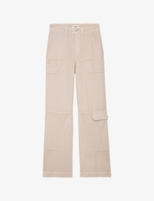 Zadig & Voltaire Zadig&voltaire Womens Sugar Pepper Contrast-pipping Wide-leg Mid-rise Cotton-twill Trousers