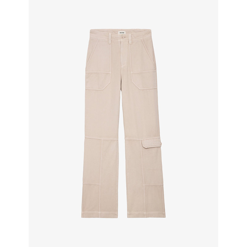 Zadig & Voltaire Zadig&voltaire Women's Sugar Pepper Contrast-pipping Wide-leg Mid-rise Cotton-twill Trousers