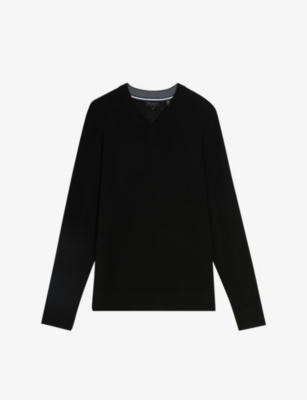 Ted Baker Mens Black Lambeh V neck Regular fit Merino wool Jumper