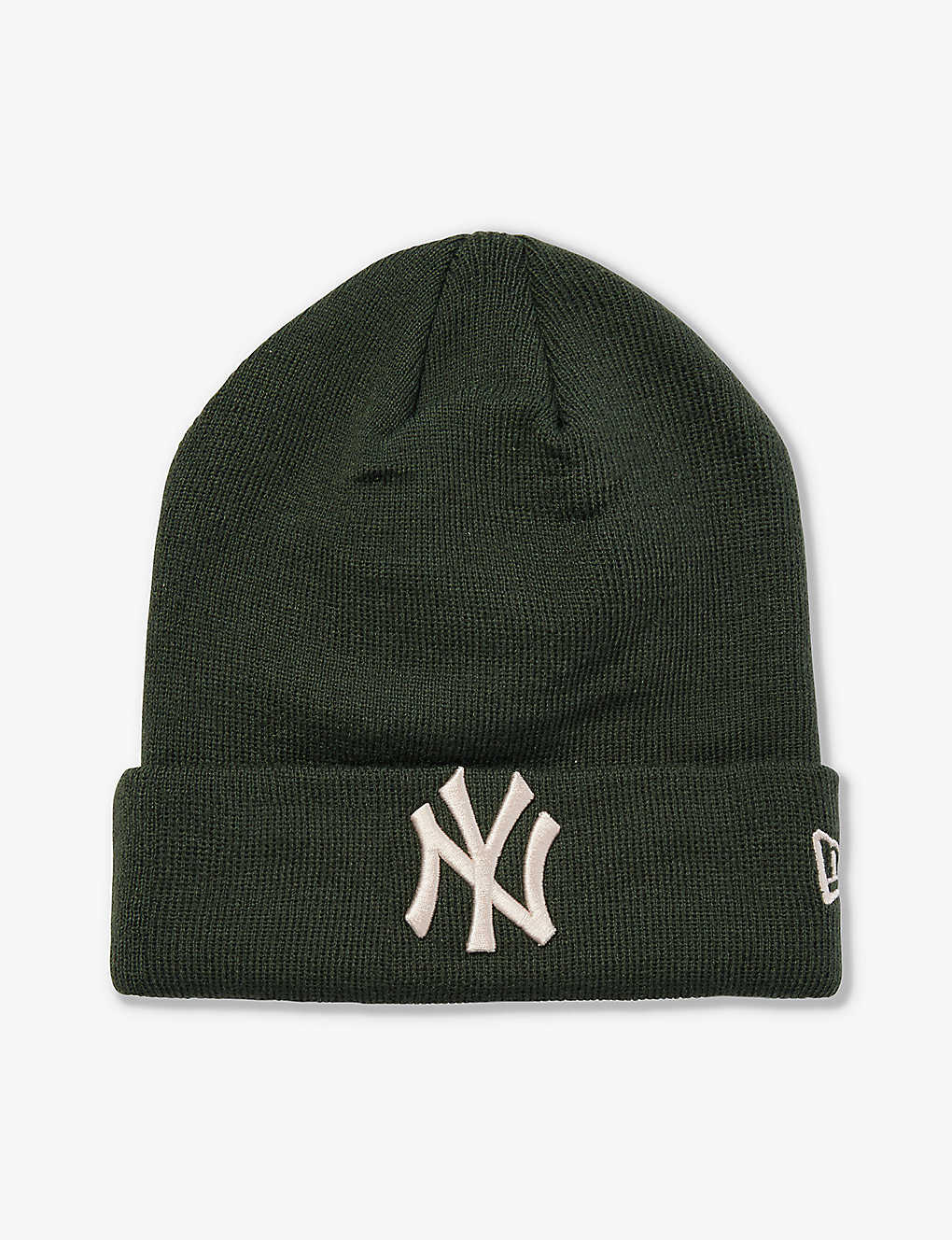 New Era Mens Dark Green League Essential New York Yankees Logo-embroidered Knitted Beanie