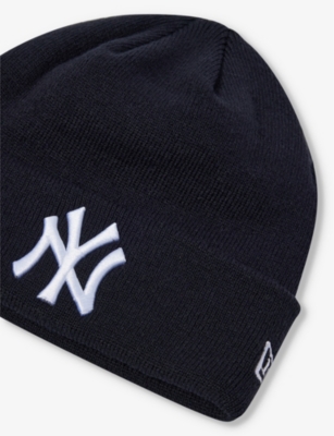 Shop New Era Mens Navy New York Yankees Logo-embroidered Knitted Beanie