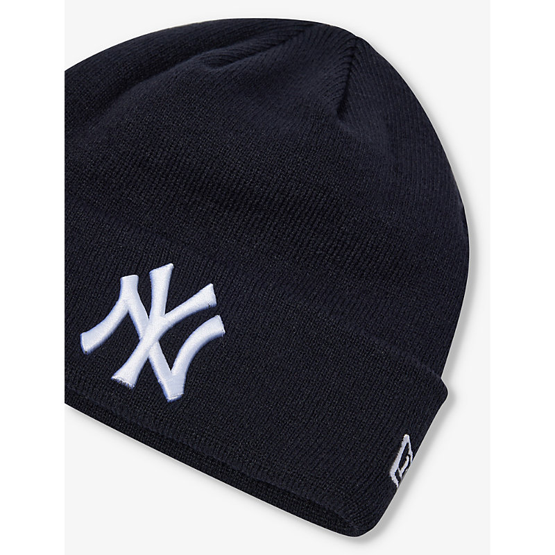 Shop New Era Mens Navy New York Yankees Logo-embroidered Knitted Beanie