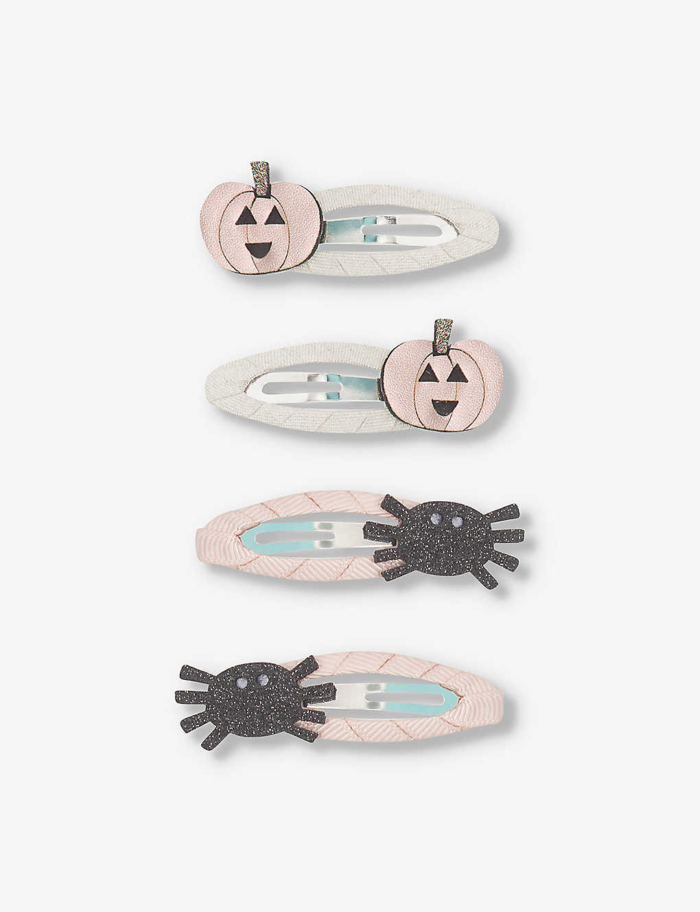 Mimi & Lula Kids' Pumpkin And Spider Grosgrain-ribbon Wrapped Pack Of Four Hair Clips In Multi