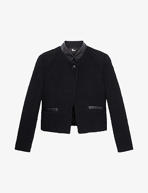 THE KOOPLES: Straight-cut contrast-collar short tweed jacket