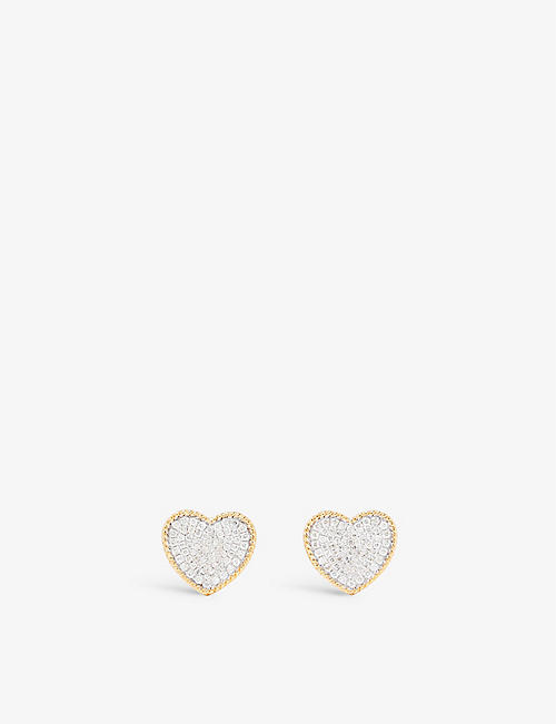 YVONNE LEON: Heart 18ct yellow-gold and 1.14ct brilliant-cut diamond earrings