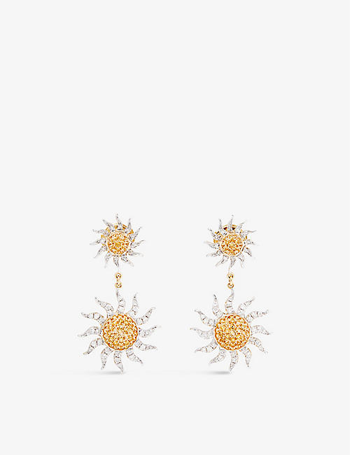 YVONNE LEON: Sunflower 18ct yellow-gold, 0.07ct diamond and 0.21ct citrine drop earrings