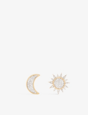 YVONNE LEON: Soleil and Lune 18ct yellow-gold and 0.25ct brilliant-cut diamond earrings