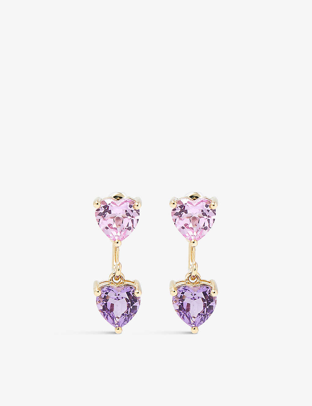 Yvonne Léon Heart 9ct Yellow-gold, 1.26ct Amethyst And 2ct Glass Earrings In 9k Yellow Gold